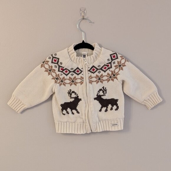 2/$20 💚 babyGap Holiday 2007 Reindeer Fair Isle Zip Sweater | 6-12M - Picture 1 of 7